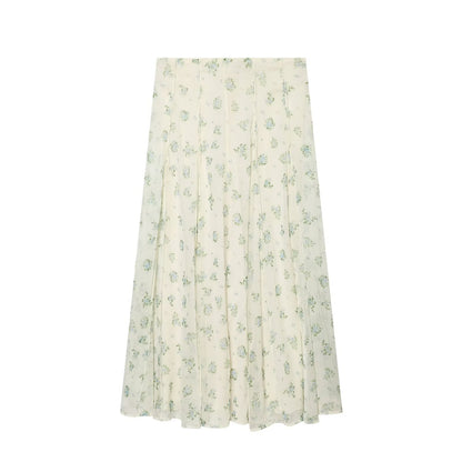suit Women's 2 pieces chiffon floral A-line MIDI skirt+floral top