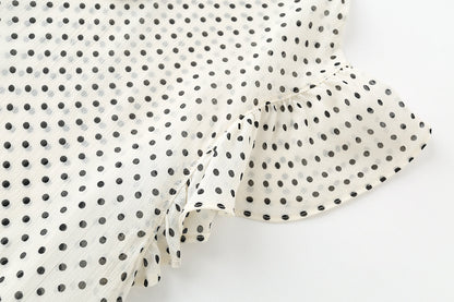 Women's bow decoration polka dot shirt