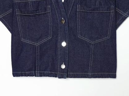 suit Women's 2 pieces casual short denim shirt+culottes
