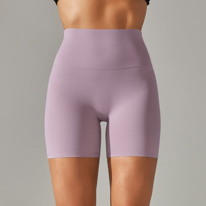 Women's new solid color yoga shorts double sanding tight high waist elastic exercise fitness three-point yoga pants.