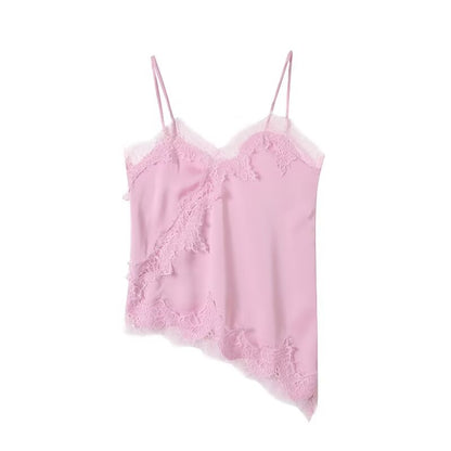Women's asymmetrical lace V-neck suspender top