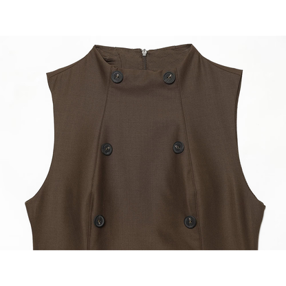 Women's button decoration slim stand collar dress