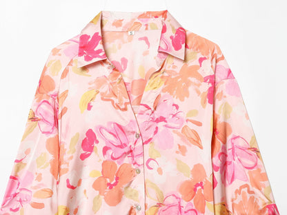 Women's satin textured floral printed shirt