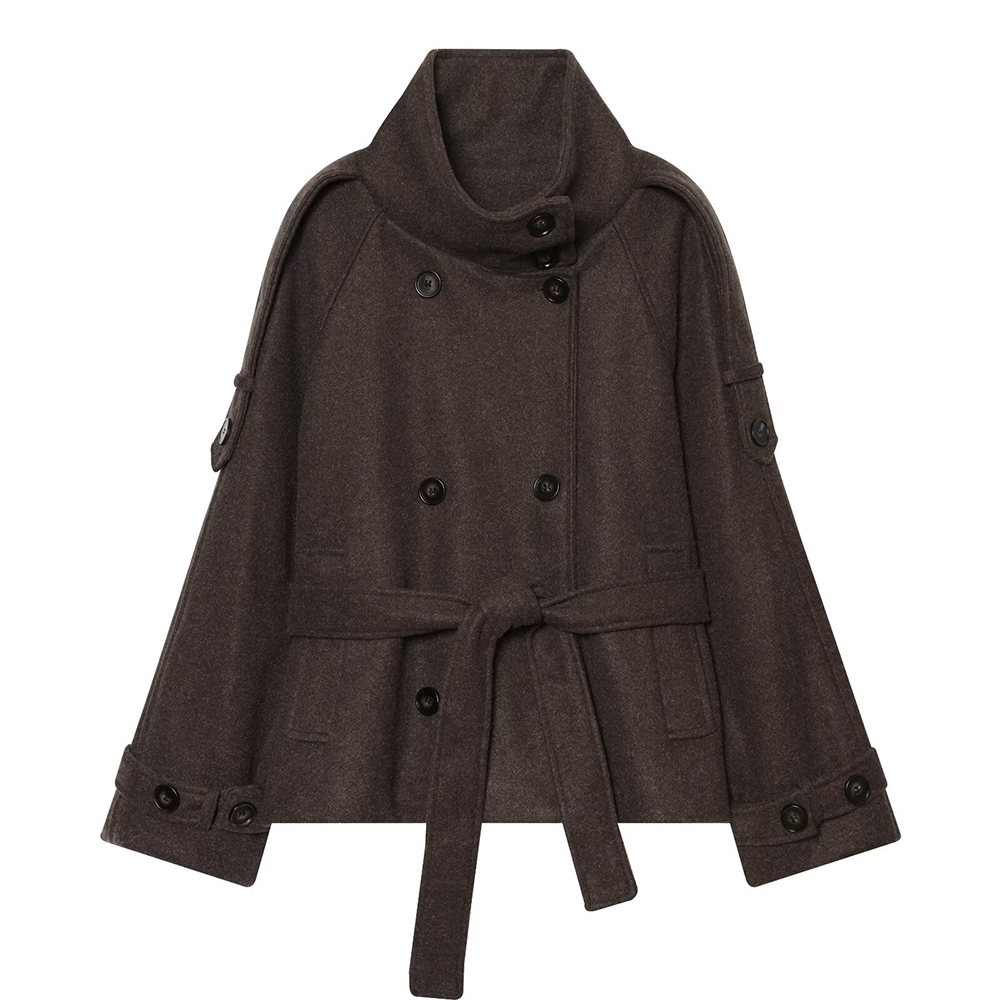 Women's soft textured double breasted stand collar Coat