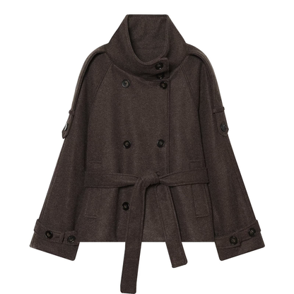 Women's soft textured double breasted stand collar Coat