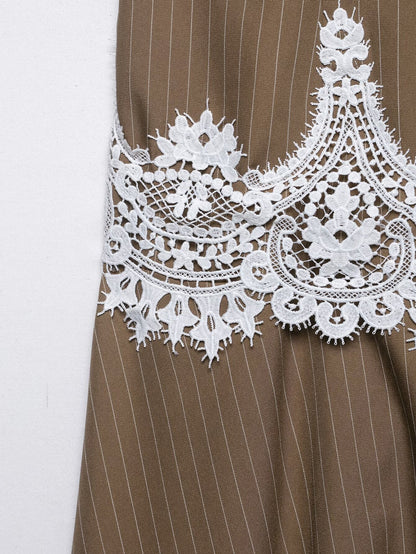 Women's lace patchwork suspender MIDI dress